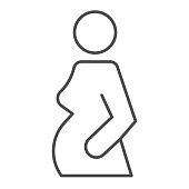 istock Pregnant woman expecting baby thin line icon. Women pregnancy symbol, outline style pictogram on white background. Relationship sign for mobile concept and web design. Vector graphics. 1210427644