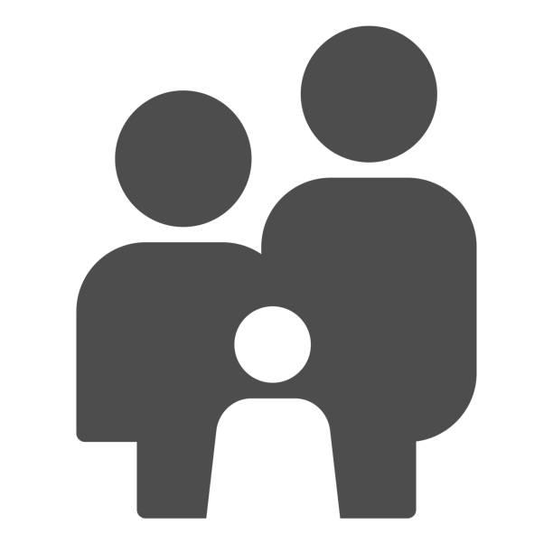 家庭簡單數位固體圖示。父母和孩子站在一起符號，字形風格的象形圖在白色背景。移動概念或 web 設計的關係標誌。向量圖形。 - family 幅插畫檔、美工圖案、卡通及圖標