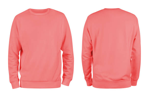 Men's coral blank sweatshirt template,from two sides, natural shape on invisible mannequin, for your design mockup for print, isolated on white background.