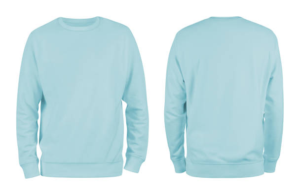 istock Men's pastel blue blank sweatshirt template,from two sides, natural shape on invisible mannequin, for your design mockup for print, isolated on white background. 1210428036