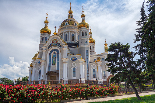 Donetsk, Ukraine - June 04, 2019: Golden domes of the Orthodox church