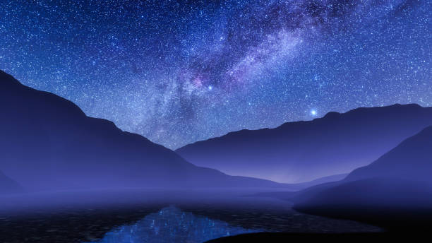 istock Nighttime mountain landscape with milky way galaxy 1210429759