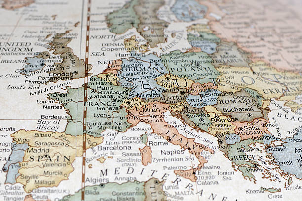 A map of Europe and its continents stock photo