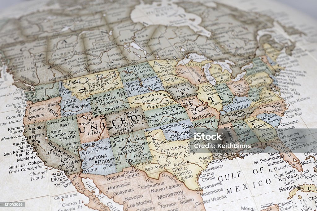 USA A close-up/macro photograph of the United States of America from a desktop globe. Adobe RGB color profile. Map Stock Photo