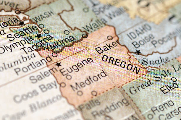 Oregon A close-up/macro photograph of Oregon from a desktop globe. Adobe RGB color profile. eugene oregon stock pictures, royalty-free photos & images