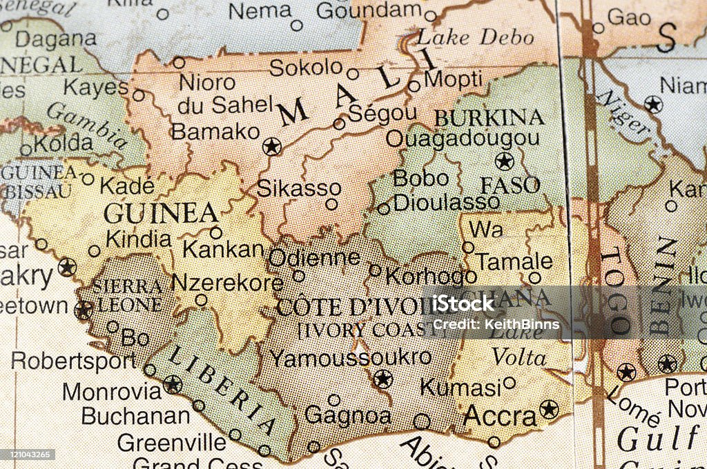 West Africa A close-up/macro photograph of African countries from a desktop globe. Adobe RGB color profile. Map Stock Photo