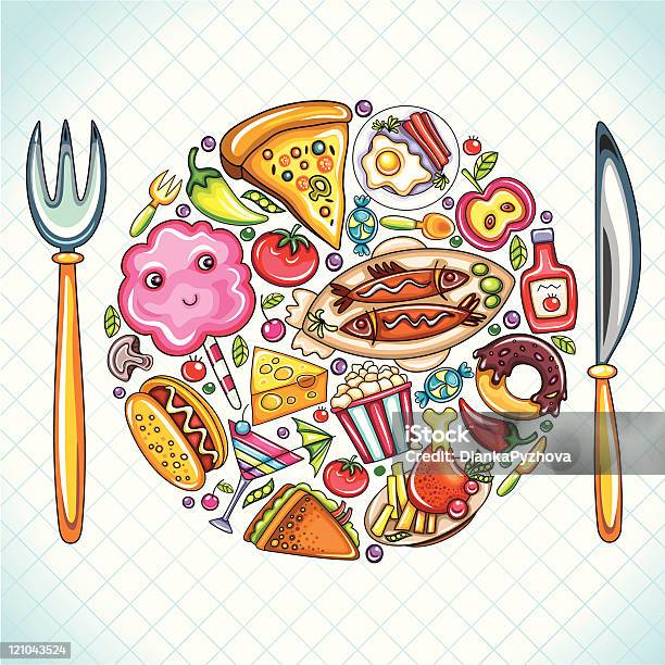 Блюдо С Едой — стоковая векторная графика и другие изображения на тему Без людей - Без людей, Бутерброд, Векторная графика