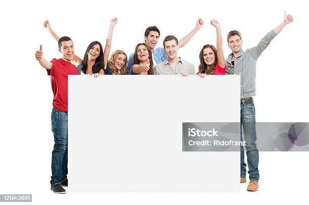 Glückliche Menschen Mit Whiteboard Stockfoto und mehr Bilder von Menschengruppe - Menschengruppe, Daumen hoch, Halten