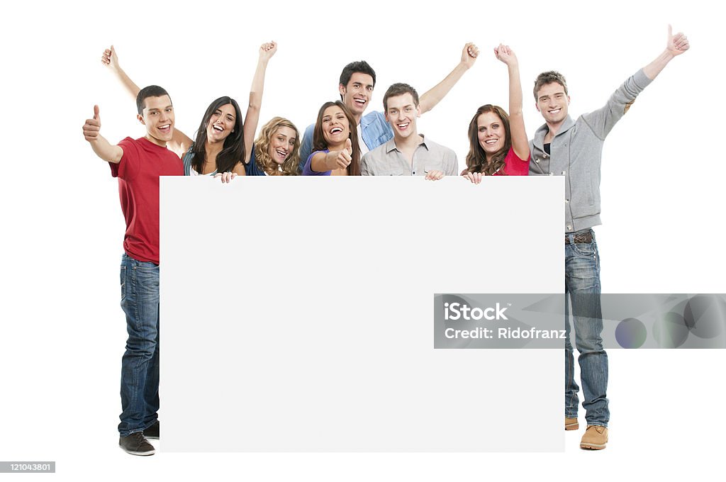 Pessoas felizes com placa de branco - Royalty-free Grupo de Pessoas Foto de stock