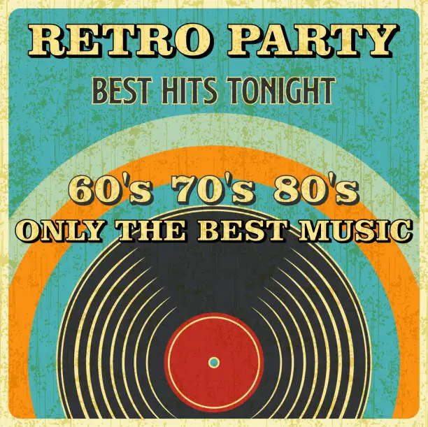 Vector illustration of Retro Music Vinyl Record Poster in Retro Design Style.