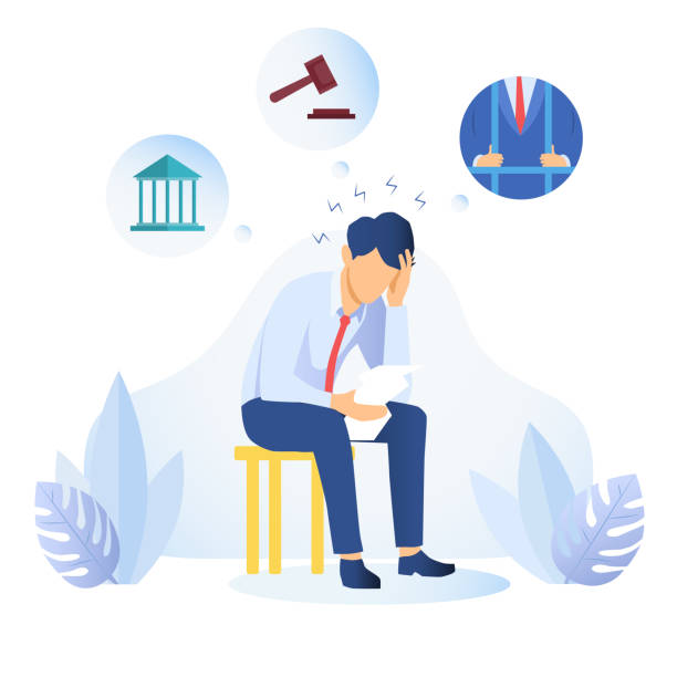 молодой человек с проблемами с законом - legal failure stock illustrations