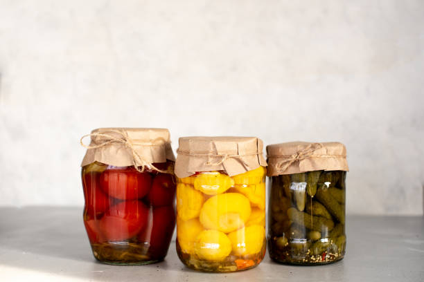 istock Fermented vegetables in jars. Vegetarian food concept 1210441983