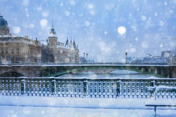 istock Flood and snow on Sein river in Paris downtown 1210442182