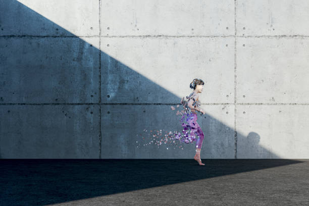 Woman disintegrating while running