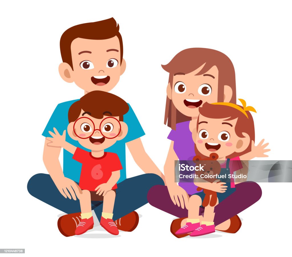 Happy Cute Family Mom Dad Son Daughter Together Stock Illustration ...