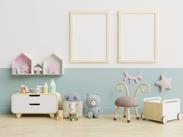 istock Vertical frame mockup,Interior mockup, kids room, wall frame mockup,nursery mockup. 1210449238