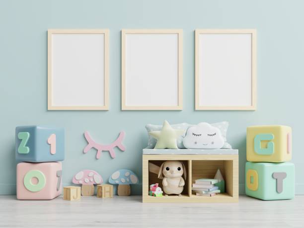 istock Vertical frame mockup,Interior mockup, kids room, wall frame mockup,nursery mockup. 1210449239