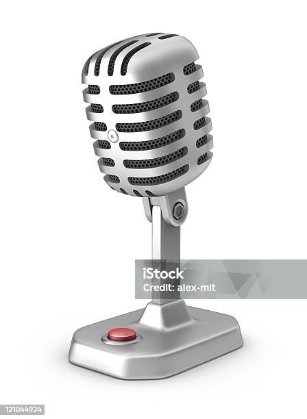 Retro Mikrofon Z Przyciskiem - zdjęcia stockowe i więcej obrazów Bez ludzi - Bez ludzi, Chrom, Fotografika
