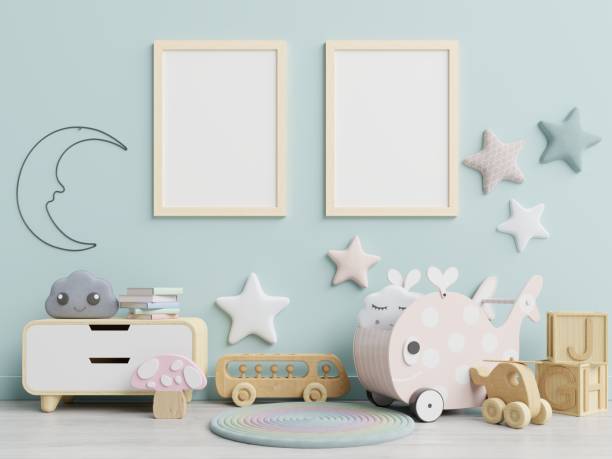 istock Vertical frame mockup,Interior mockup, kids room, wall frame mockup,nursery mockup. 1210449245
