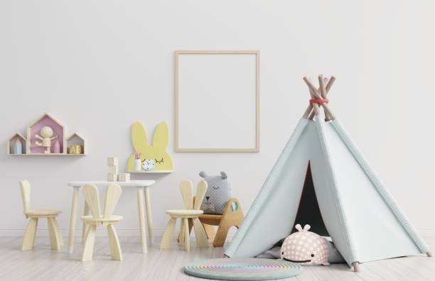 istock Vertical frame mockup,Interior mockup, kids room, wall frame mockup,nursery mockup. 1210449355