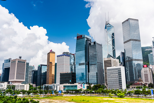 Central, Hong Kong - July 24, 2019: Hong Kong modern business buildings in China, Asia.