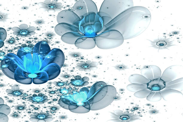 istock abstract fractal 3d space blue flowers against a light beautiful starry sky. Multicolored fractal image on a light background 1210460845
