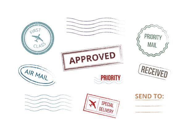 istock Grunge style colorful postmarks stamps set of vector illustrations isolated. 1210465648