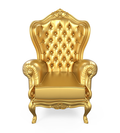 Golden Throne Chair isolated on white background. 3D render