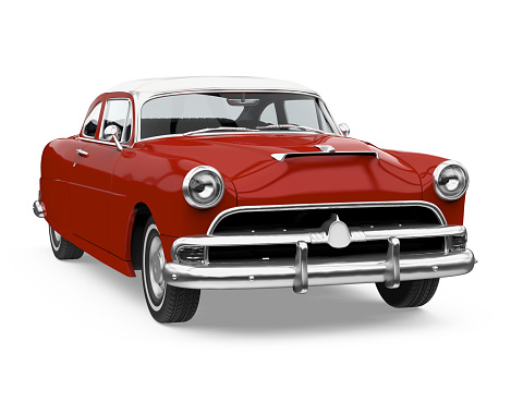 Red Retro Car isolated on white background. 3D render