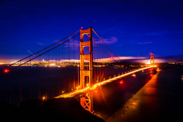 night timelapse golden gate bridge en san francisco california - golden gate bridge night bridge san francisco bay fotografías e imágenes de stock