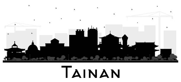 台数台湾都市スカイラインシルエットと黒い建物が白く隔離されています。 - 台南点のイラスト素材／クリップアート素材／マンガ素材／アイコン素材
