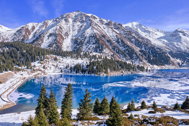 istock Frozen Lake Ice Blue Sky Mountains Winter Season 1210470661