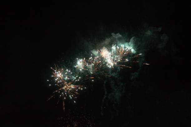 istock Small, single, fireworks in a black, night sky 1210470737
