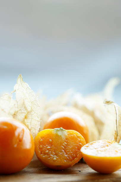 Physalis, also known as ground cherries, Inca Berry, Cape gooseberry and golden berry is a small fruit containing vitamin A and C, calcium and iron.  These are being sold at a Cape Cod farmers market.