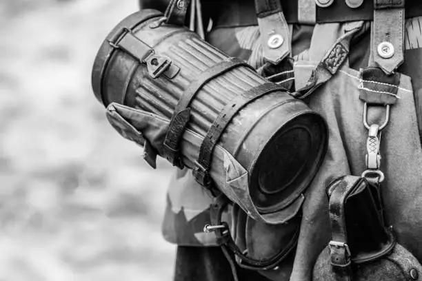 Photo of German soldier Wehrmacht gas mask container