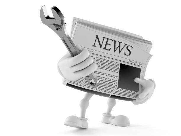 istock Newspaper character holding adjustable wrench 1210478767
