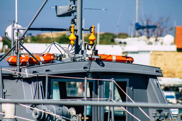 Paphos Cyprus March 01, 2020 View of boats moored in the harbour of Paphos in the afternoon