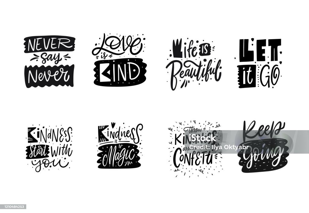 Motivation Lettering Text Motivation Lettering Phrases Set Black Ink Hand Drawn Vector ...