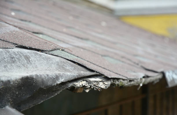 istock Asphalt shingles damage. Fixing damaged roof shingles. 1210486822