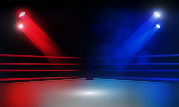 Vector illustration of Boxing ring arena and spotlight floodlights vector design. Vector illumination