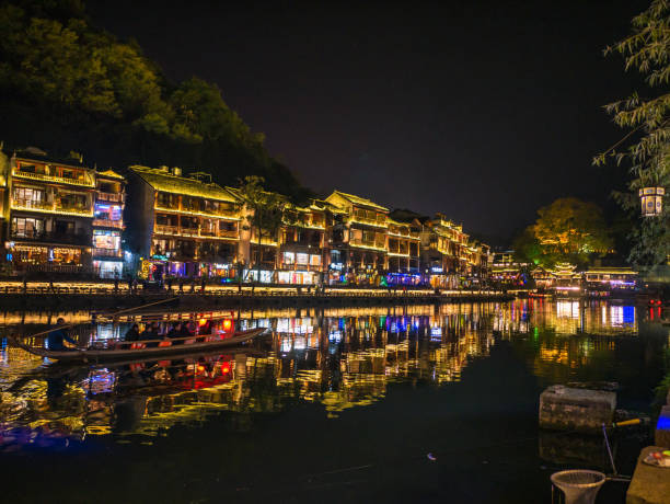 Scenery view in the night of fenghuang old town .phoenix ancient town or Fenghuang County is a county of Hunan Province, Scenery view in the night of fenghuang old town .phoenix ancient town or Fenghuang County is a county of Hunan Province, China fenghuang county photos stock pictures, royalty-free photos & images