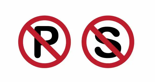 Vector illustration of no parking and dont stop, traffic sign symbol. letter p and s cross with circle in flat illustration vector isolated in white background