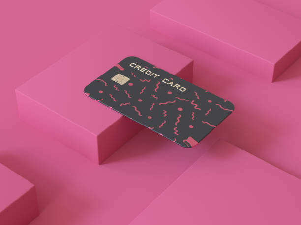 pink background 3d render black credit card business concept
