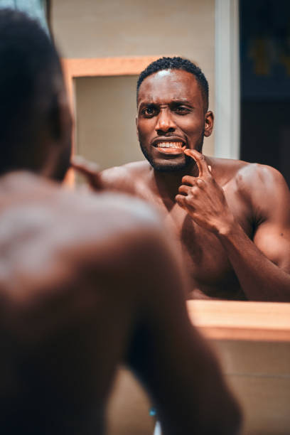 istock Concept of mourning routine - man is brushing his teeth 1210503383