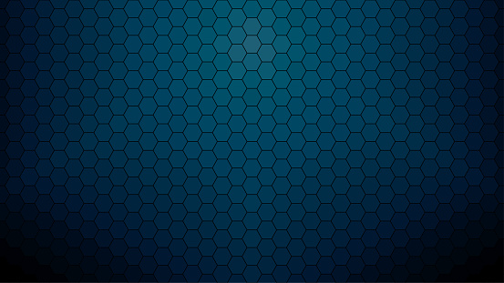 Dark blue hexagonal clear background for business presentation. HD 16x9 vector pattern.