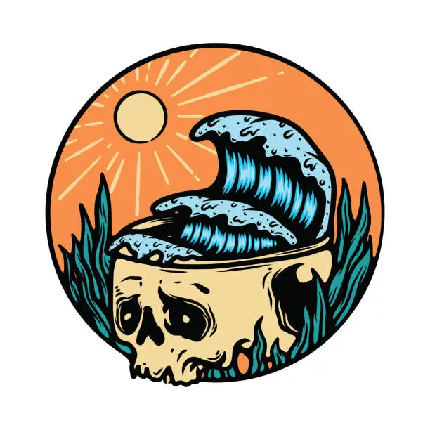 Vector illustration of Skull summer beach holiday graphic illustration vector art t-shirt design