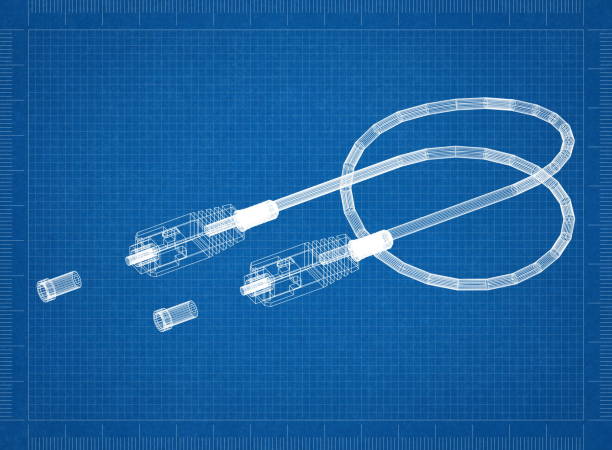 optic fiber cable blueprint - computer plan engineer fiber imagens e fotografias de stock