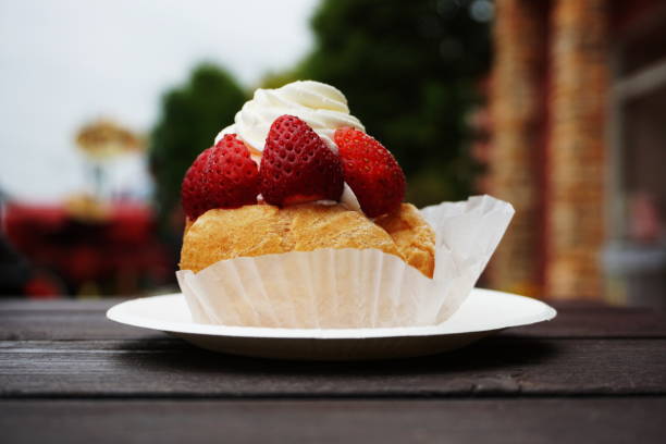 Strawberry Cream Puff on wooden table