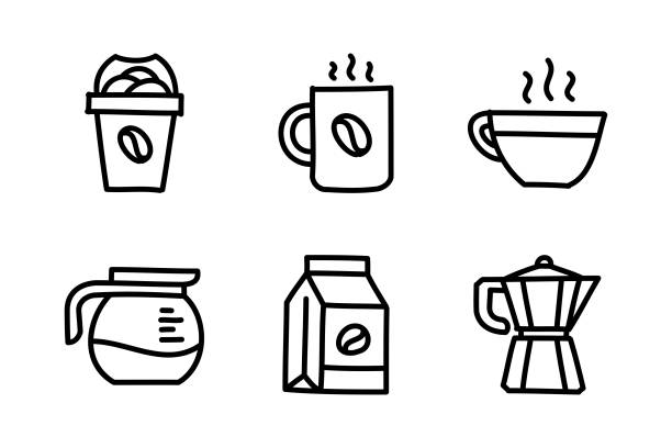 kaffee doodle zeichnung - shopping bag paper bag retail drawing stock-grafiken, -clipart, -cartoons und -symbole