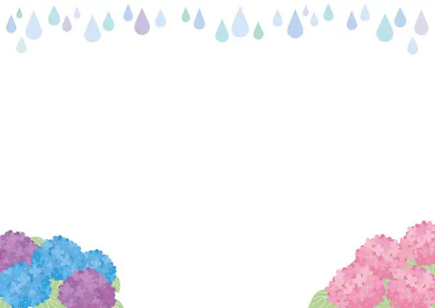 Vector illustration of Hydrangea and rain hand drawn vector frame